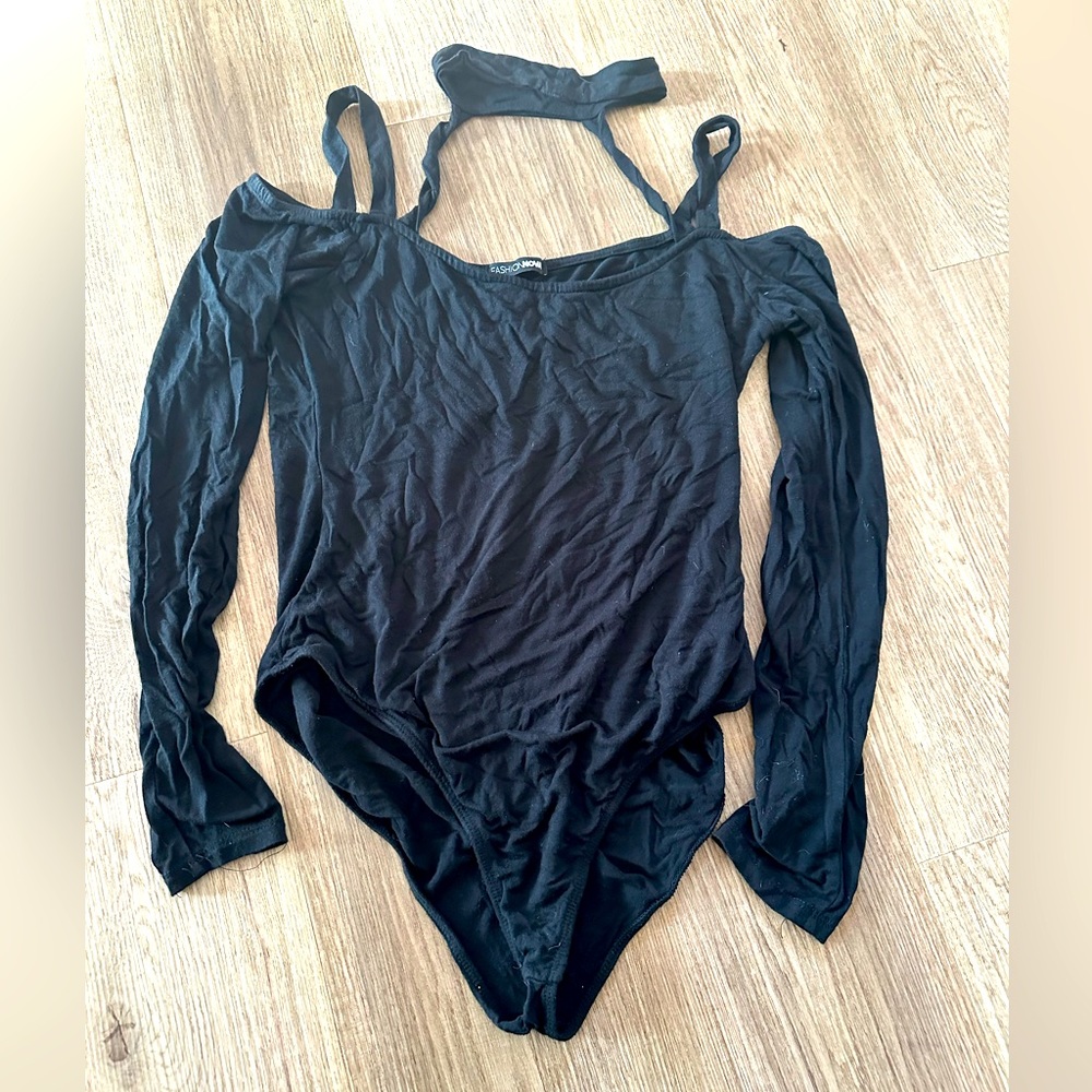 Fashion nova black long sleep off shoulder bodysuit